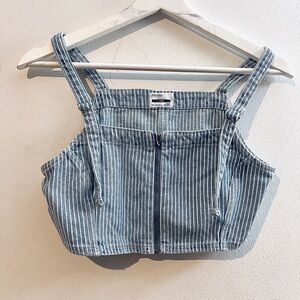 Bershka Blue and White Striped crop vest Top